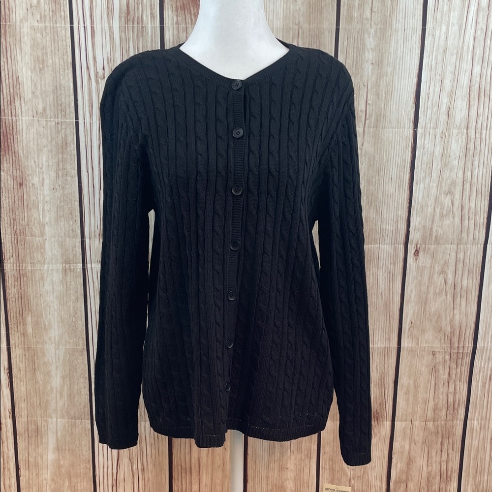 Alfred Dunner Black Cable Knit Cardigan Size Small